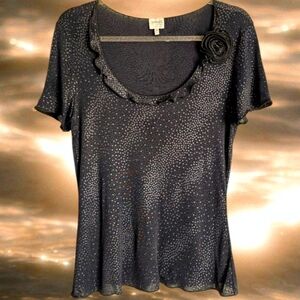 ✨️Sparkly Armani Collezioni Black & Silver Glittering Ruffle Rose Top✨️
